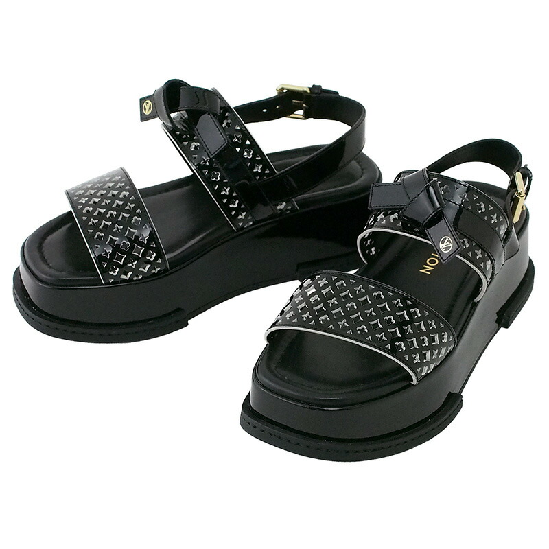 ◆ミウラ◆ ルイ・ヴィトン LOUIS VUITTON マヤ サンダル 黒いこと パテントカーフ ＃36 1AGXVC【中古】【smtb-TD】【saitama】