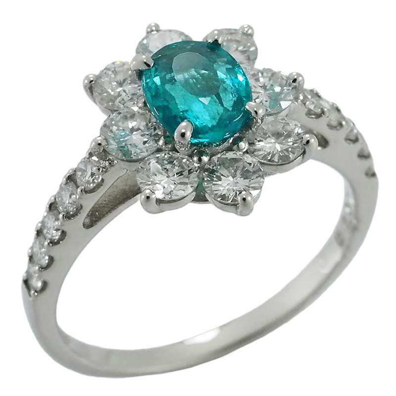 ◆ミウラ◆ パライバトルマリン/0.65ct 産地(ブラジル) ダイヤモンド/1.01ct デザイン リング 12.5号 Pt900 プラチナ【中古】【smtb-TD】【saitama】