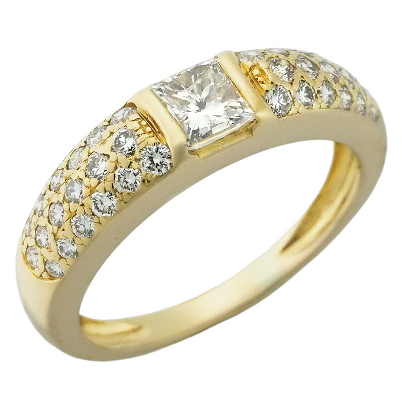 ◆ミウラ◆ 【大幅値下げ!】ヴァンクリーフ&アーペル Van Cleef&Arpels K18YG プリンセスカット パヴェ ダイヤモンド リング 中石約0.3ct #51 イエローゴールド 仕上済【中古】【smtb-TD】【saitama】|質 ミウラ
