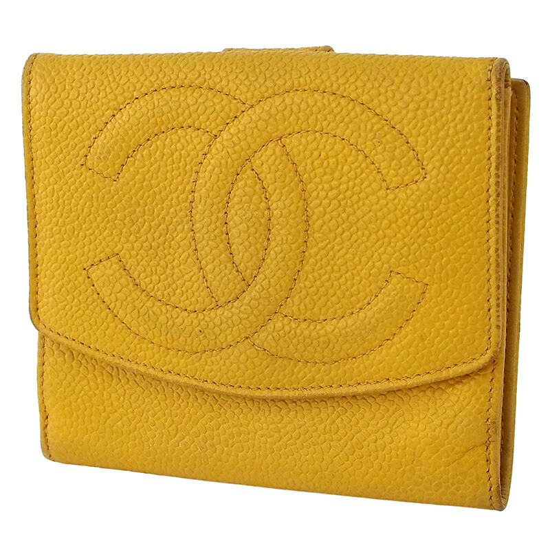 ◆ミウラ◆ シャネル CHANEL ココマーク Wホック財布 キャビアスキン イエロー【smtb-TD】【saitama】|質 ミウラ