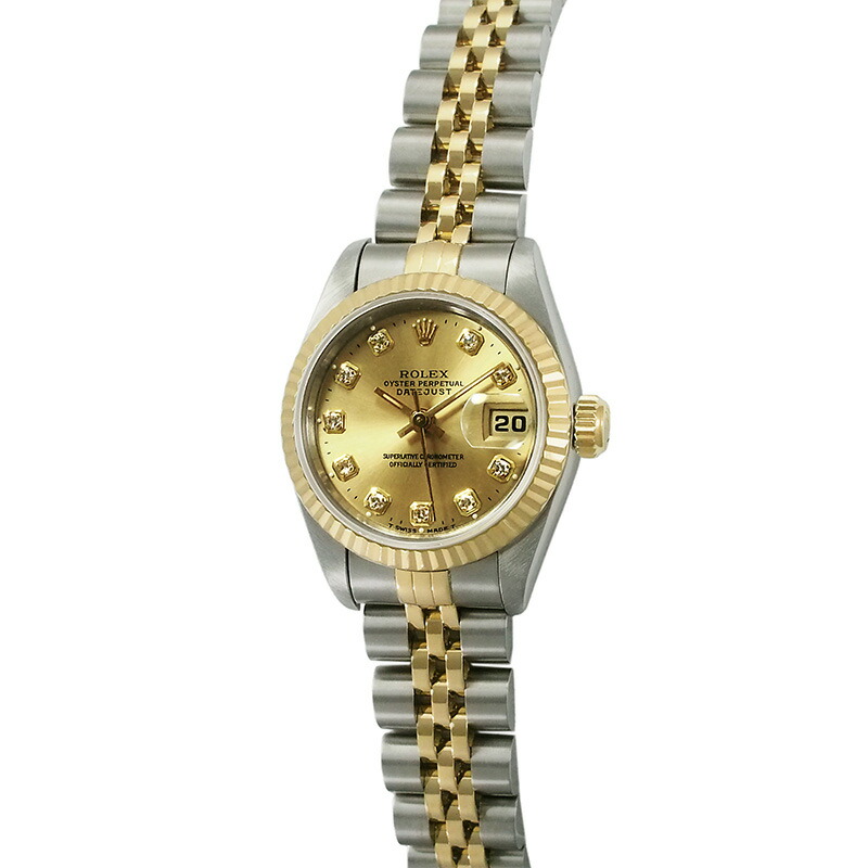 ◆ミウラ◆ ロレックス ROLEX デイトジャスト S番(1993年製) 10P金剛石 自動小銃巻 SS レディース 仕上/OH済 箱・御墨付き付 69173G【中古】【smtb-TD】【saitama】