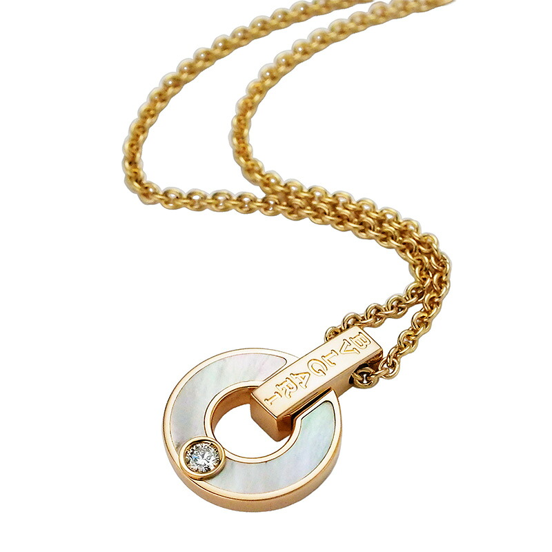 ◆ミウラ◆ ブルガリ BVLGARI ブルガリブルガリ オープンワーク ネックレス 1Pダイヤ K18PG シェル 仕上済【中古】【smtb-TD】【saitama】｜質　ミウラ