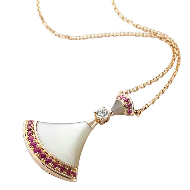 ◆ミウラ◆ ブルガリ BVLGARI ディーヴァドリーム シェル 1Pダイヤモンド ピンクサファイア K18PG ネックレス 仕上済 357220【中古】【smtb-TD】【saitama】｜質　ミウラ