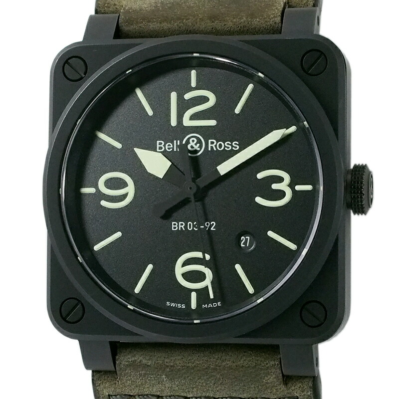 呼びりん＆天使の都市 BELL＆ROSS ナイト爵子ヒツジ BR03-92-CBL 自動小銃巻 中古 ウオッチ