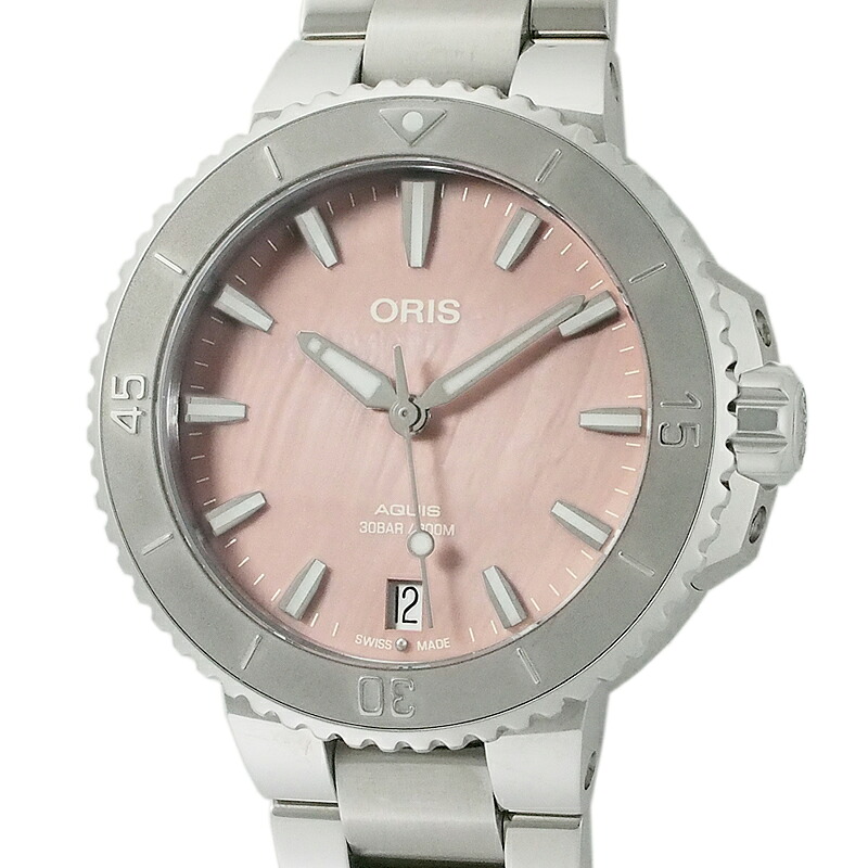 オリス ORIS アクイス ピンクシェル 01.733.7770.4158 自動巻 箱・保証書付 中古 腕時計