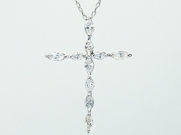 清水屋《送料無料》ダイヤモンド 1.35ct クロスモチーフ ペンダントトップ K18WG 仕上済 鑑別書付