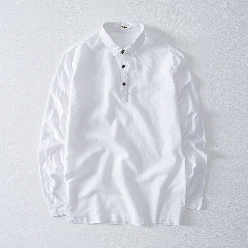 リネンシャツ 白さシャツ ヘンリー首根 麻 長袖 メンズ 洪大大いさ 遷移 リネン 棉 セーター Runsandtrails Com