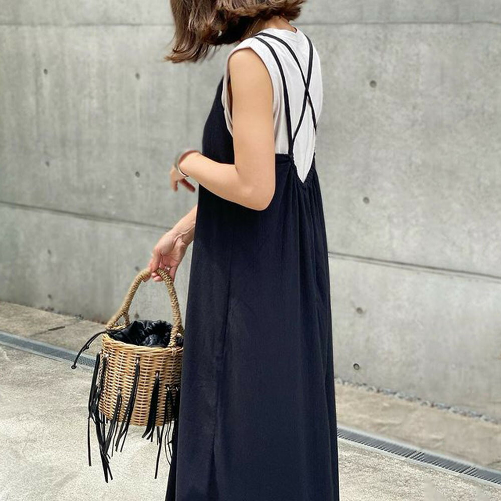 ランバン　ワンピース　インナーキャミソールつき リブネックギャザーワンピース[品番：LAVW0009955]｜LANVIN en