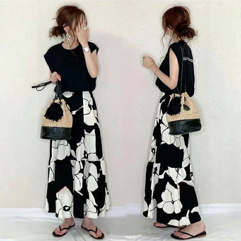 楽天市場】セットアップ Tシャツ×花柄スカート ツーピース