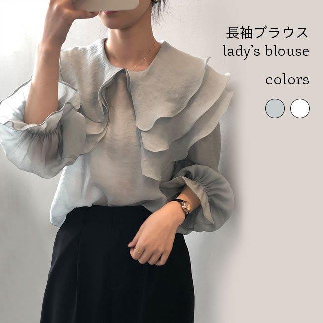 ブラウス レディース 長袖ブラウス ワイドカラー カジュアルシャツ ゆったり 長袖 トップス 薄手 プルオーバー フリルブラウス レトロ バレンタイン 2023 プレゼント