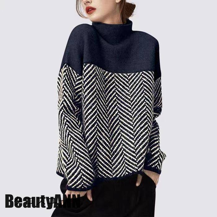 楽天市場】新生活 ニットセーター レディース ハイネック ボーダー柄