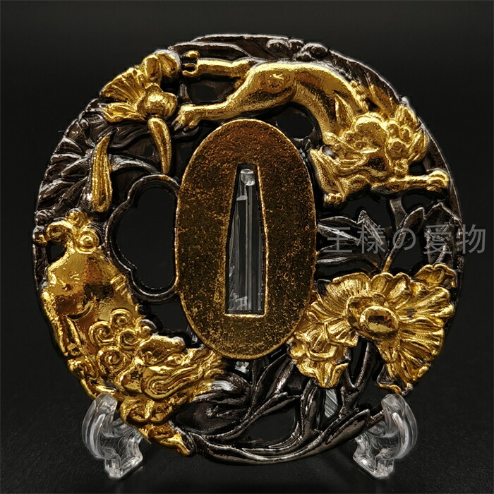 楽天市場】日本刀装具 刀鍔 獅子と牡丹図 合金製 金工 細工 鍔 つば