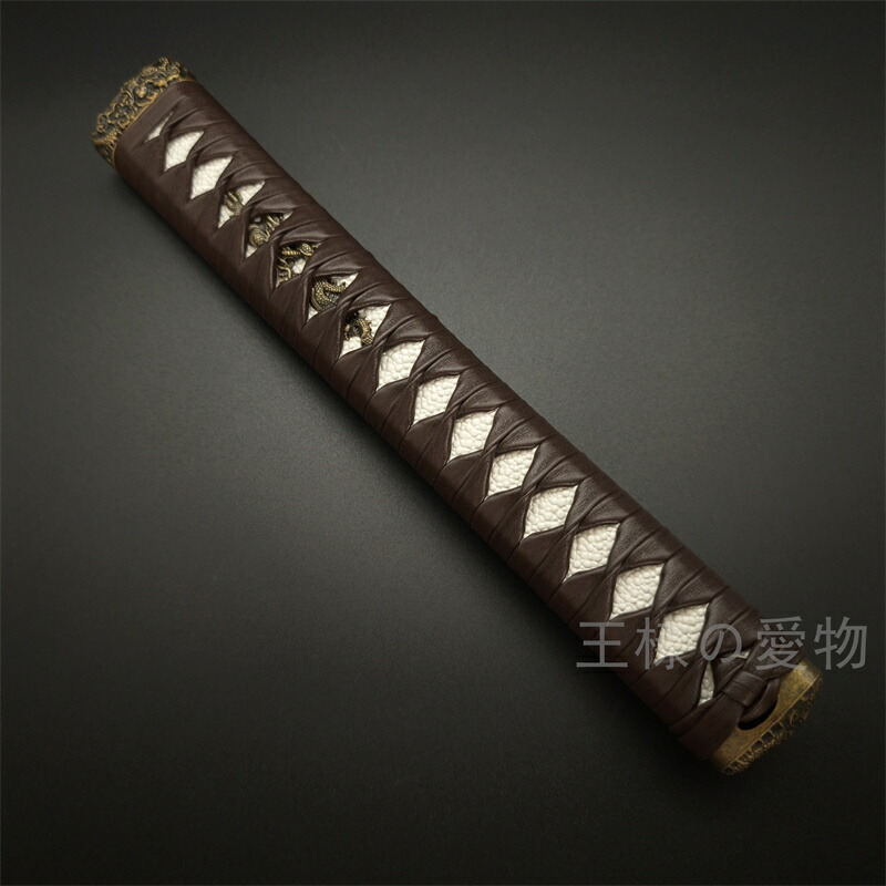 楽天市場】日本刀柄 大刀柄 打刀 長約26CM 新品 木製柄 合成鮫皮 紺色