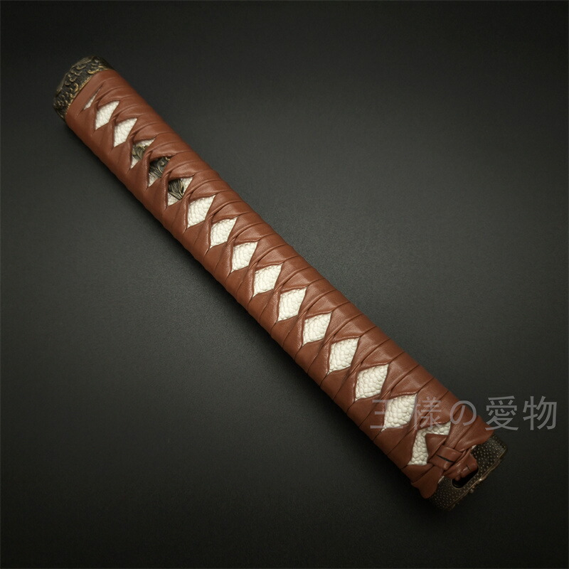 楽天市場】日本刀柄 大刀柄 打刀 長約26CM 新品 木製柄 合成鮫皮 茶色