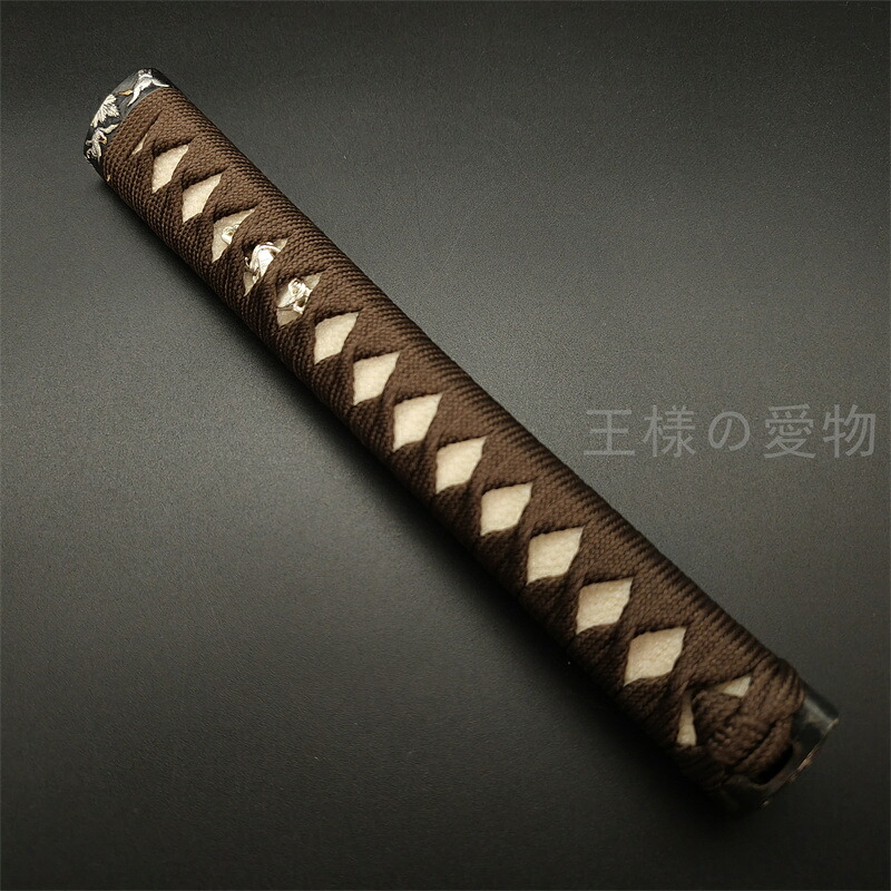 日本刀柄　大刀柄 　新品　長約26CM　銅製装具　鶴縁頭　法具目貫　本鮫皮　木柄　綿巻　目釘付き　居合用