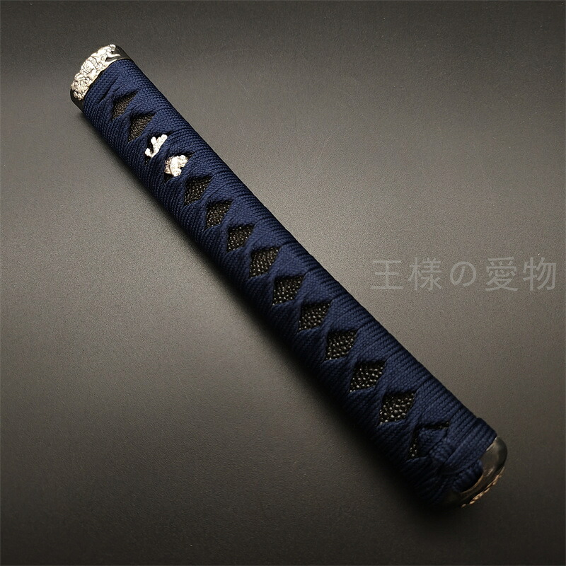 日本刀柄　大刀柄 　新品　長約26CM　銅製装具　獅子縁頭　獅子目貫　本鮫皮　木柄　綿巻　目釘付き　居合用