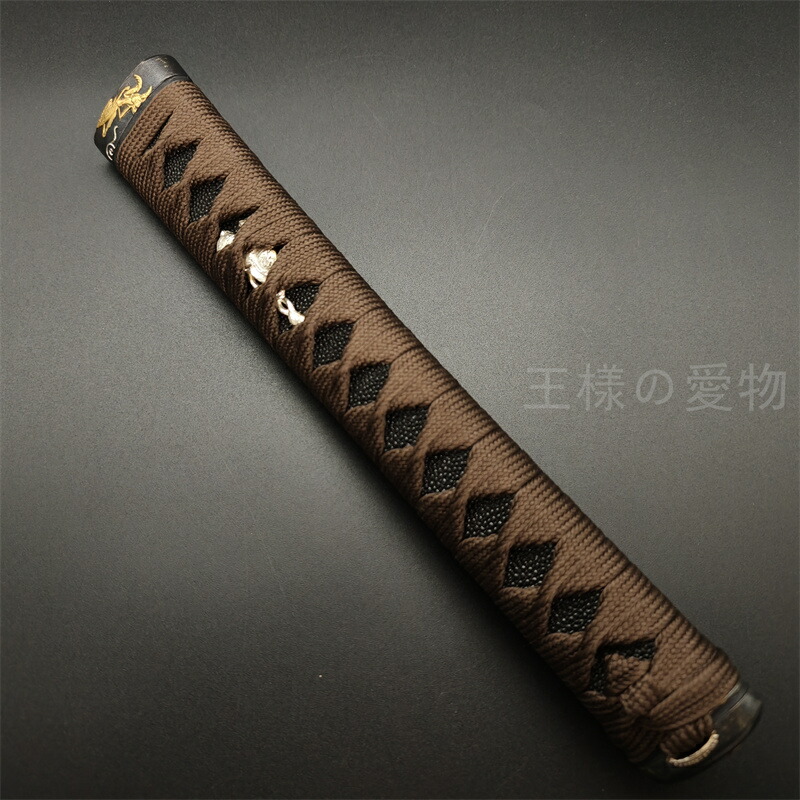 日本刀柄　大刀柄 　新品　長約26CM　銅製装具　カマキリ縁頭　兜目貫　本鮫皮　木柄　綿巻　目釘付き　居合用 4,494円
