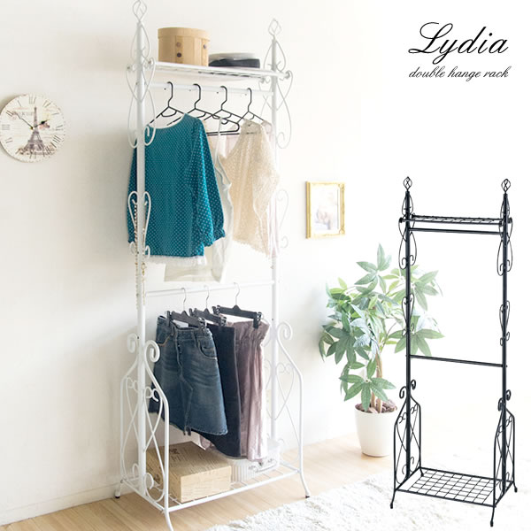 楽天市場】たっぷり収納 スッキリ綺麗 ダブルハンガーラック アイアン