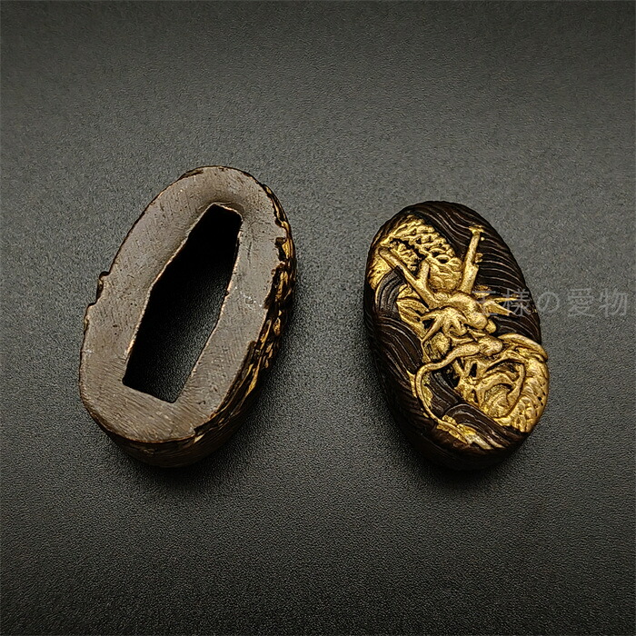 日本刀装具 縁頭 刀剣美術 銅地 武道具 居合 絵金銀 (FU 誠 金銀メッキ
