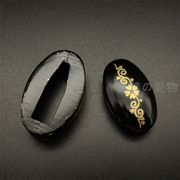 縁頭花図 刀装具 f-32 縁頭 花と蝶の図 赤銅地金象嵌 鍔・刀装具 : 日本刀販売の