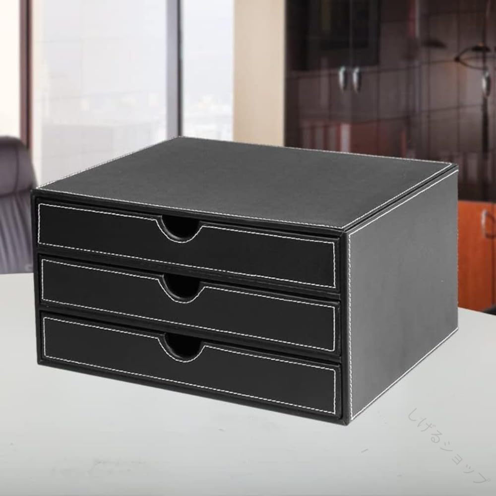 レターボックス A 4 ファイルボックス 引き出し付き キャビネット 多機能 PU レザー ブック 収納 ファイル 内閣府 引き出し付き デスクトップ 収納ボックス トレイボックス ブラック 高耐久 整理整頓 収納家具