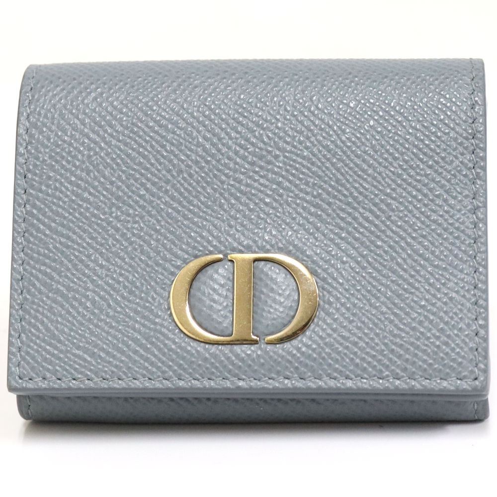 【中古】クリスチャンディオール 30モンテーニュ コンパクトウォレット Dior 水色 ミニ紙入れ