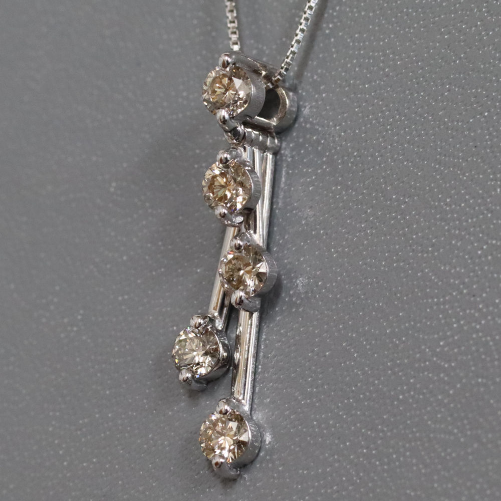 【中古】K18WGブラウンダイヤモンドネックレス D1.04 4.0g AJ付46cm ホワイトゴールド｜鴫原質店　店