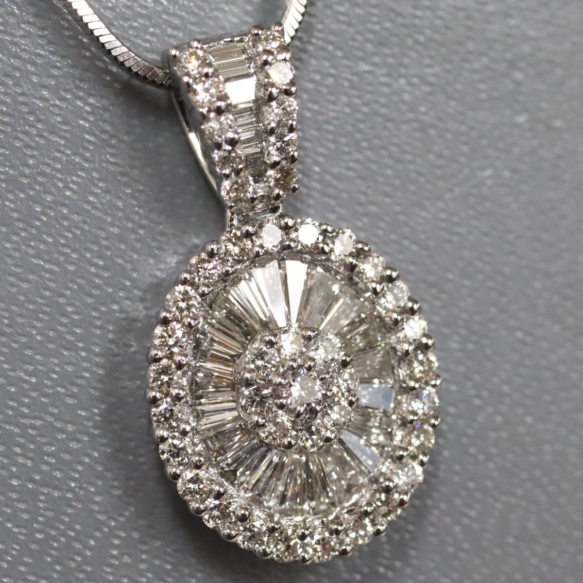【中古】K18WGダイヤモンドペンダント D1.10 6.8g AJ付45cm ホワイトゴールド テーパー