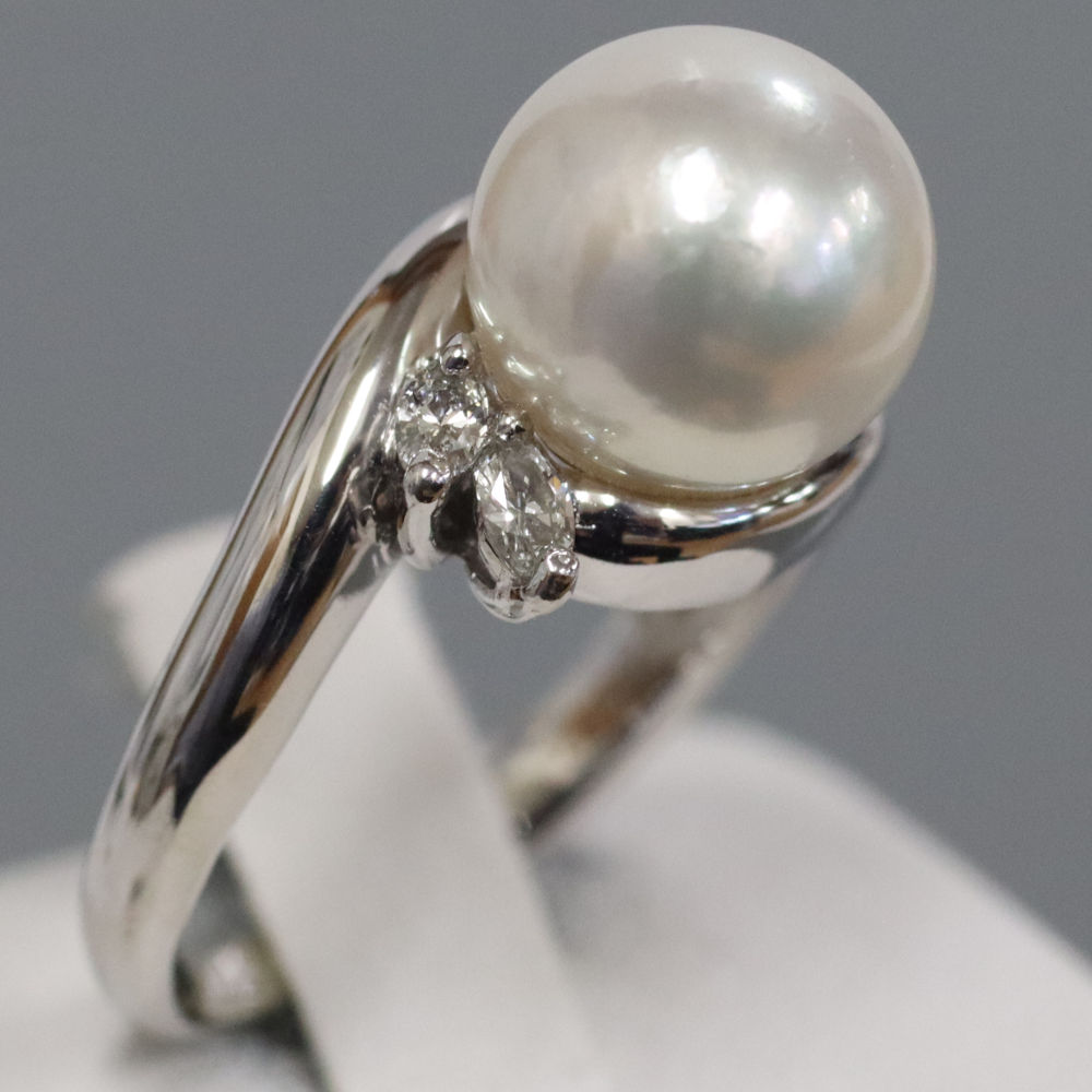 【中古】Pt900パールダイヤモンドリング D0.09 7.0g #10.5 プラチナ 真珠