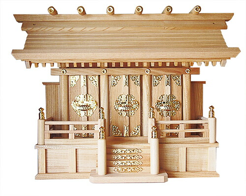 神棚 欅 ケヤキ 通大屋根三社 小 日本製 12K-ARI（金具あり 神棚小大きさ 横幅52×高40×奥20糎）（神棚のみ）