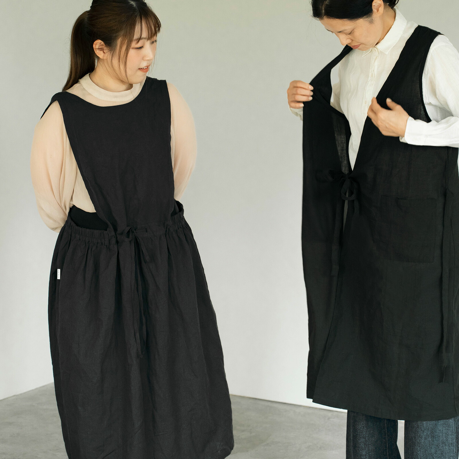 コットン リネンエプロン リネン エプロン ワンピース エプロン