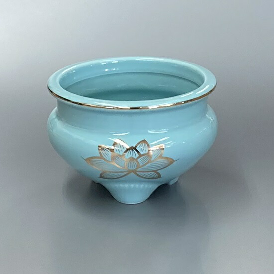 楽天市場】陶器製 机上香炉青磁上金ハス 3.5寸 : おぶつだんの