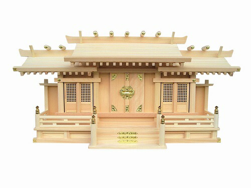 透かし彫り付三社・大 木曽ひのき神棚 神具 (H1)