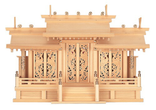 鳳翔刻みつける入り口・入口三社 木曽ひのき 御簾付神棚 神具 (H41)