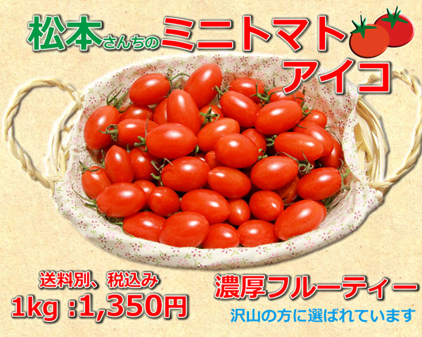 【楽天市場】ポイント2倍 ミニトマト アイコ 1kg（500g×2袋） 完熟 松本さんちのアイコ：九州島原 新鮮野菜直送便 ナオヤ