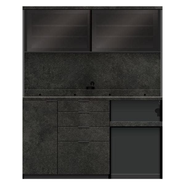 食器棚 キッチンボード 幅160cm 奥行50cm 日本製 キッチン収納 大容量 オープン仕様 RU-1602R セラミカネロ  (配送員設置)