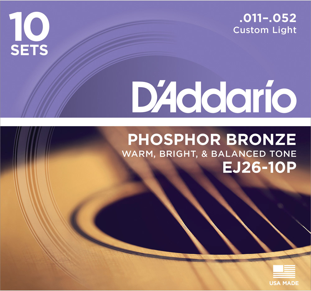 【マラソン期間中 エントリーでさらP5倍】D'Addario EJ26-10P フォスファーブロンズ 11-52 カスタムライトゲージ 10セット ダダリオ アコースティックギター弦 お買い得な10パック｜島村楽器