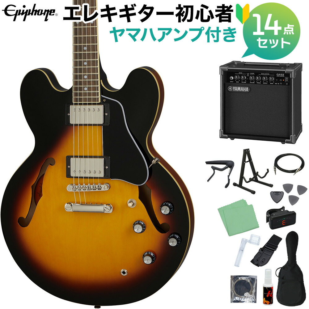 【マラソン期間中 エントリーでさらP5倍】Epiphone ES-335 Vintage Sunburst エレキギター 初心者14点セット ヤマハアンプ付き セミアコギター ES エピフォン ES335 【初心者セット】|島村楽器