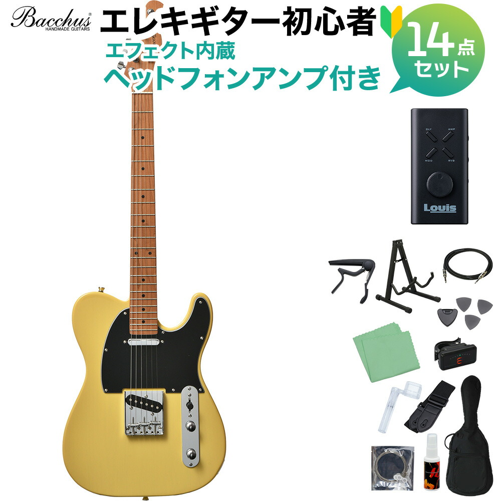Bacchus BTE-1-RSM/M BBD エレキギター初心者14点セット【ヘッドホンアンプ付き】 テレキャスタータイプ バタースコッチブロンド バッカス
