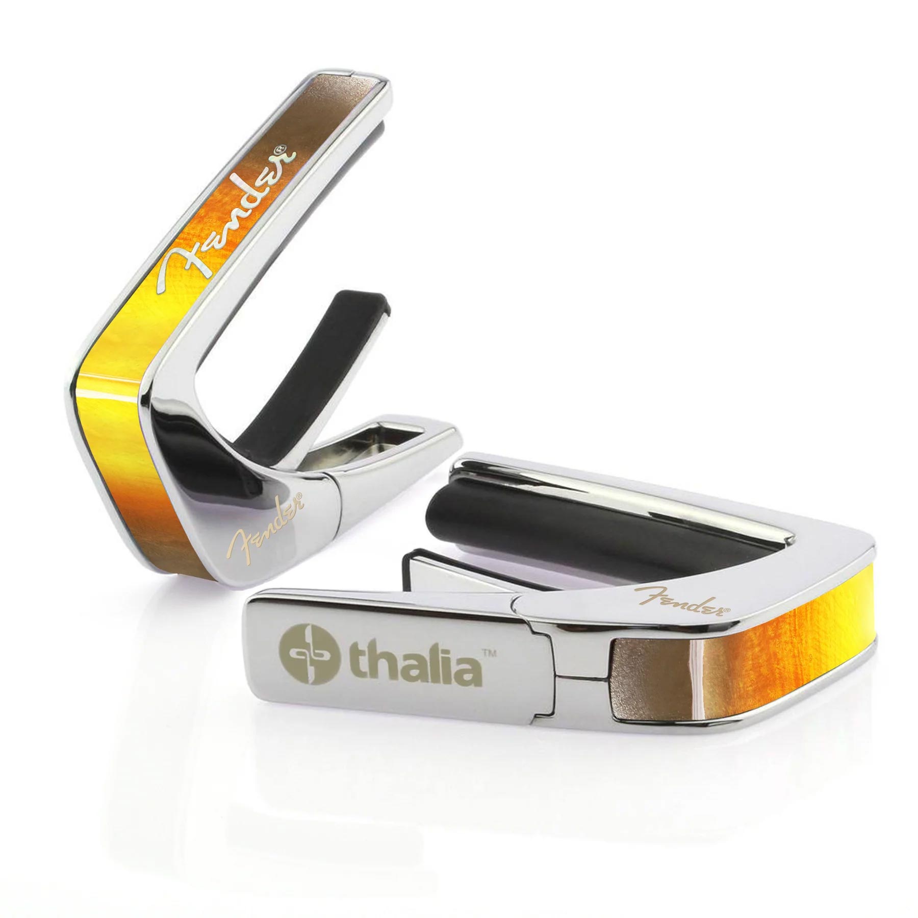 【2025年楽器店大賞 大賞受賞】 Thalia Capos SUNBURST with White Spaghetti Logo カポタスト Fender ライセンスドシリーズ タリアカポ｜島村楽器