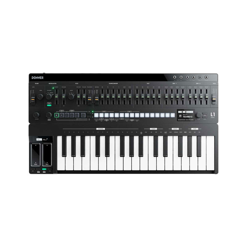 Donner Essential L1 + KB-32M 専用キーボードセット シンセサイザー 64ステップ・シーケンサー搭載 アナログ ベース シーケンサー S2Cシステム CV/GATE/SYNC ドナー