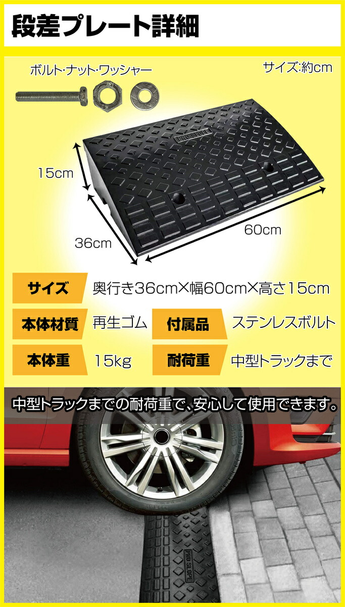 市場 段差スロープ 滑り止め プレート 幅60cm 業務用 家庭用 高さ15cm