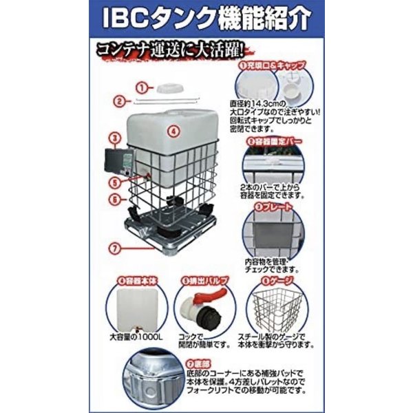 貯水タンク 農業用 1000L 1年保証 1000kg 1t パレット付き 大型 IBC