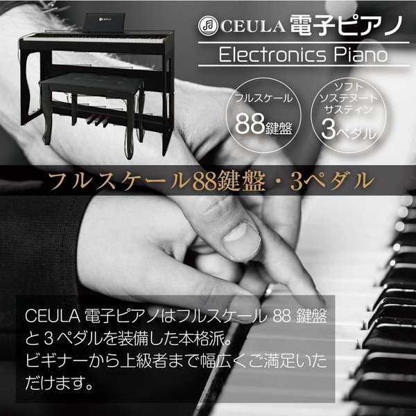 CEULA スタイリッシュ 電子ピアノ本体 88鍵 グレードハンマー3鍵盤 3本