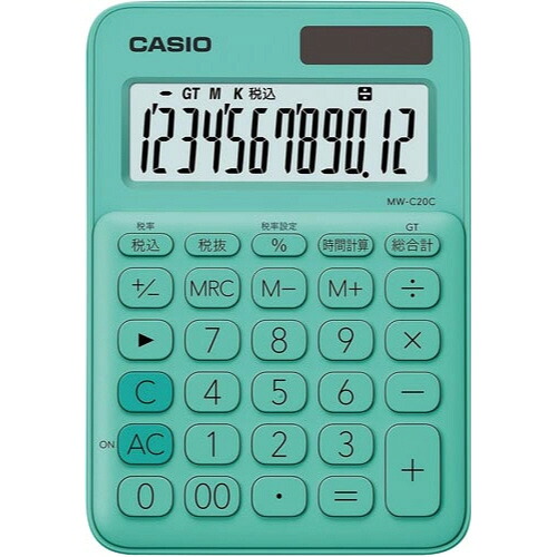 カシオ計算機 カラフル電卓 MW&minus;C20C&minus;GN&minus;N ミントグリーン MW-C20C-GN-N ★10個パック｜ジムエール　店