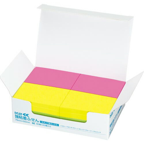 コクヨ KOKUYO 強粘着ふせんK2 75×50 20冊 ノートタイプタテ（ネオン7色ミックス） K2ﾒ-KN7550X20 ★10個パック