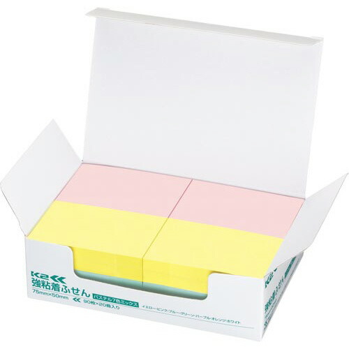 コクヨ KOKUYO 強粘着ふせんK2 75×50 20冊 ノートタイプタテ（パステル7色ミックス） K2ﾒ-KP7550X20 ★10個パック