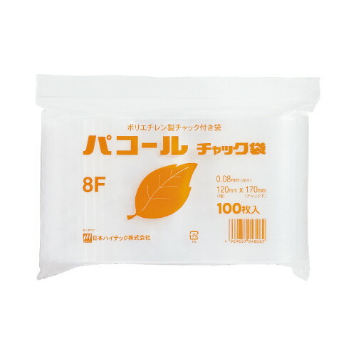 日本ハイテック チャック付ポリ袋 A6厚口 幅120×チャック下170mm 100枚 8F ★10個パック