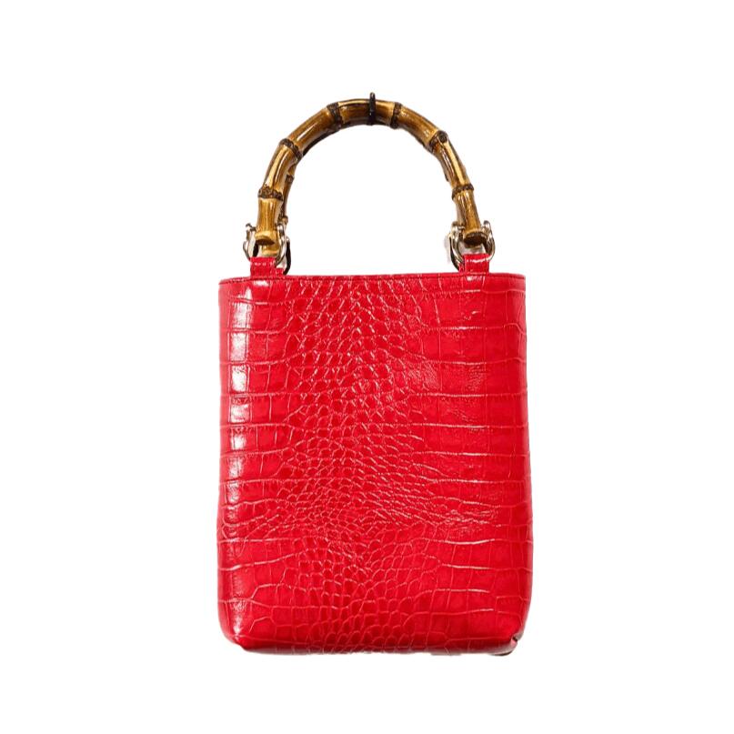 楽天市場】バンブーバッグ クロコ型押し 革 お祭りバッグ 手提げ 合切