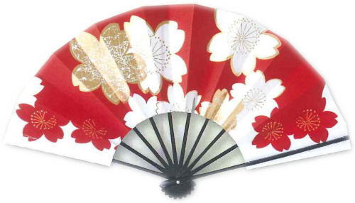 ・舞扇子≪愛1410　金箔　桜≫赤◇黒竹◇ 9寸5分　化粧箱なし　 ゆうパケット発送ＯＫ　扇子　舞扇